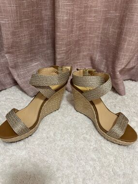 Jessica Simpson Metallic Tan Wedge Sandals